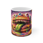 Monstrous Burger Art Mug — Colorful Creepy Cartoon Coffee Cup