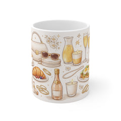Brunch & Bubbly 11oz White Mug — Champagne, Coffee & Croissant Café Illustration