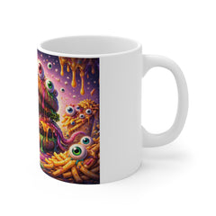 Monstrous Burger Art Mug — Colorful Creepy Cartoon Coffee Cup