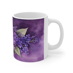 Purple Lilac Floral Mug — 11oz Ceramic Coffee Cup