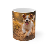 Dog Photo Mug — Happy Jack Russell Running Through Wildflowers