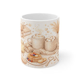 Cozy Morning Mug — Pancakes, Hot Cocoa & Knitting Aesthetic Ceramic Coffee Cup