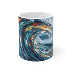 Ocean Wave Art Mug — Abstract Surf Blue Ceramic Coffee Cup