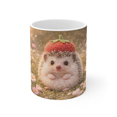 Cute Hedgehog Mug — Adorable Strawberry Hat Coffee Cup, Floral Cute Animal Gift