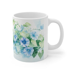 Blue Morning Glory Floral Mug — Watercolor Botanical Coffee Cup