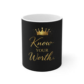 Know Your Worth Mug — Inspirational Gold Crown Coffee Cup