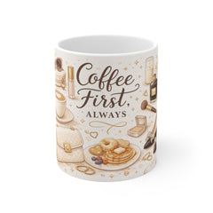 Coffee First Always Mug — Feminine Cozy Coffee & Breakfast Ceramic Cup