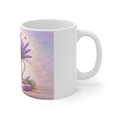Lavender Bouquet Mug — 11oz White Ceramic Coffee Cup with Honey & Gift Box Design