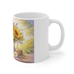 Sunflower 'Hello Sunshine' Mug — 11oz Ceramic Coffee Cup