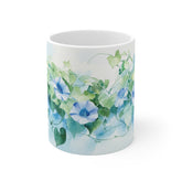 Blue Morning Glory Floral Mug — Watercolor Botanical Coffee Cup