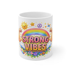 Strong Vibes Mug — Rainbow Retro Positive Coffee Cup