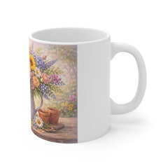 Floral Garden Watering Can Mug — Spring Bouquet Tea Coffee Cup