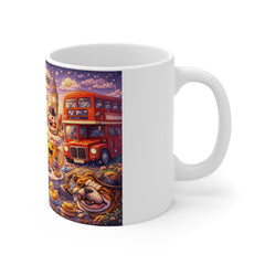 British Tea Party Illustration Mug — Cute Funny Union Jack Afternoon Tea Scene