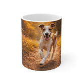Dog Photo Coffee Mug — Happy Puppy in Autumn Walk 11oz