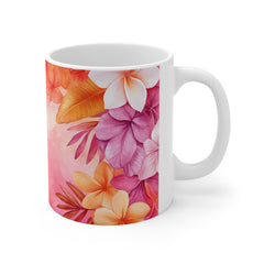 Pink Tropical Plumeria Floral Mug — 11oz Coffee Cup