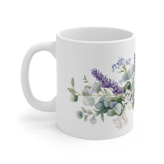Lavender & Eucalyptus Floral Mug — 11oz Botanical Coffee Cup (Watercolor)