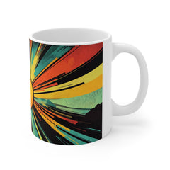 Retro Sunburst Ceramic Mug — Vibrant 11oz Colorful Sunrise Design