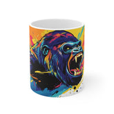 Colorful Roaring Gorilla Mug — Vibrant Pop Art Animal Coffee Cup
