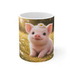 Cute Piglet Mug — Adorable Baby Pig in Daisy Field 11oz Coffee Cup