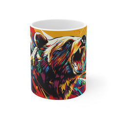 Roaring Colorful Bear Coffee Mug — Vibrant Wildlife Art 11oz