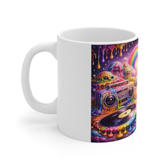 Psychedelic Retro Radio Rainbow Mug — Colorful Vaporwave 11oz Coffee Cup