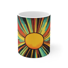 Retro Sunburst Ceramic Mug — Vibrant 11oz Colorful Sunrise Design