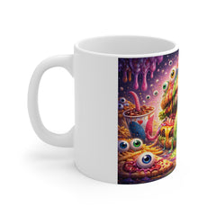 Monstrous Burger Art Mug — Colorful Creepy Cartoon Coffee Cup
