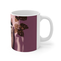 Cat Portrait Coffee Mug — Pink Floral Calico Cat Ceramic Gift