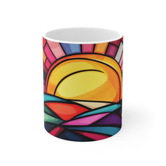 Sunrise Mosaic Ceramic Mug — Colorful Stained-Glass Style Coffee Cup