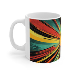 Retro Sunburst Ceramic Mug — Vibrant 11oz Colorful Sunrise Design