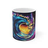 Cosmic Wave Ceramic Mug — Vibrant Neon Ocean Art Coffee Cup
