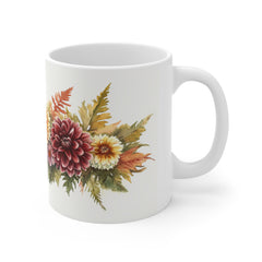 Autumn Chrysanthemum Floral Mug — Fall Leaves Coffee Cup