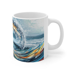 Ocean Wave Art Mug — Abstract Surf Blue Ceramic Coffee Cup