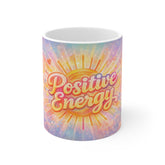 Positive Energy Mug — Bright Retro Sunburst Inspirational Coffee Cup