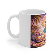 Good Vibes 11oz Coffee Mug — Retro Rainbow Beach Camper Design
