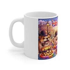London Tea Time Mug — Whimsical British Icons, Double-Decker Bus & Union Jack Design