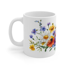 Floral Wildflower Bouquet Mug — Colorful Daisy & Poppy Coffee Cup (11oz)