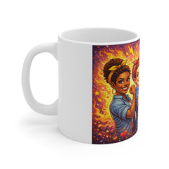 Feminist Power Mug — Rosie-Style Strong Women Illustration Coffee Cup