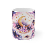 Mystical Moon & Crystals Mug — Cosmic Tarot, Eye & Celestial Pink Art Coffee Cup