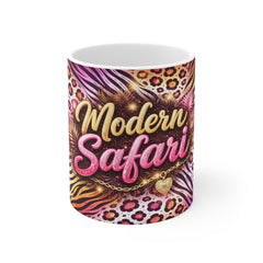 Modern Safari Mug — Pink & Gold Animal Print Coffee Cup