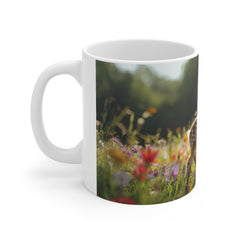 Fawn in Wildflower Meadow Mug — Cute Deer Coffee Cup, Nature Lover Gift