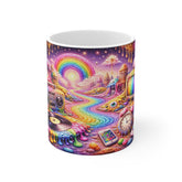 Psychedelic Retro Radio Rainbow Mug — Colorful Vaporwave 11oz Coffee Cup