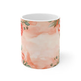 Floral Watercolor Coffee Mug — Coral Peony Accent 11oz