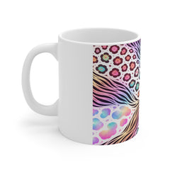 Colorful Floral Zebra Pattern Mug — Pastel Animal Print Coffee Cup