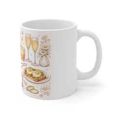 Brunch & Bubbly 11oz White Mug — Champagne, Coffee & Croissant Café Illustration