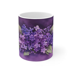 Purple Lilac Floral Mug — 11oz Ceramic Coffee Cup