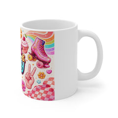 Sweet & Sassy Mug — Cute Rainbow, Cherries & Retro Stickers Coffee Cup