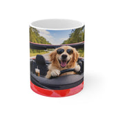 Golden Retriever Road Trip Mug – Cute Dog Driving Convertible Coffee Cup