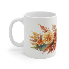 Autumn Chrysanthemum Floral Mug — Fall Leaves Coffee Cup