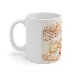 Cozy Morning Mug — Pancakes, Hot Cocoa & Knitting Aesthetic Ceramic Coffee Cup